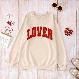 Beige Sweatshirt with Red 'LOVER' on front